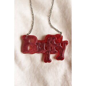 Red & Pink Glitter “Buffy” Resin Pendant Necklace | Handmade Adjustable Statemen